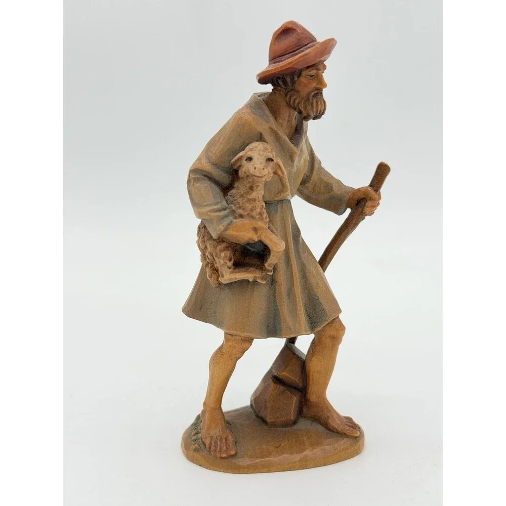 Anri Italy Folk Art Vintage Hand Carved Wood Shepherd Nativity Figurine 5.5”H